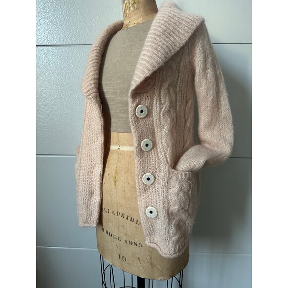 Anthropologie HWR mohair wool cardigan shawl blush lined fuzzy sz s - Picture 15 of 16